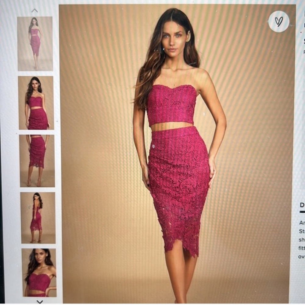 Lulu's Pink Lace Midi Two Piece Dress Size Medium